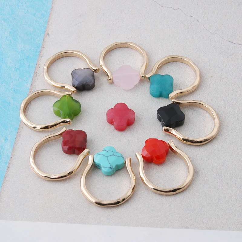 NeeFuWoFu Opening Ring For Woman Exchangeable Stone Rings Rings Bohemia de Madera Pulseira Estrela de Cinco Elastic Perles