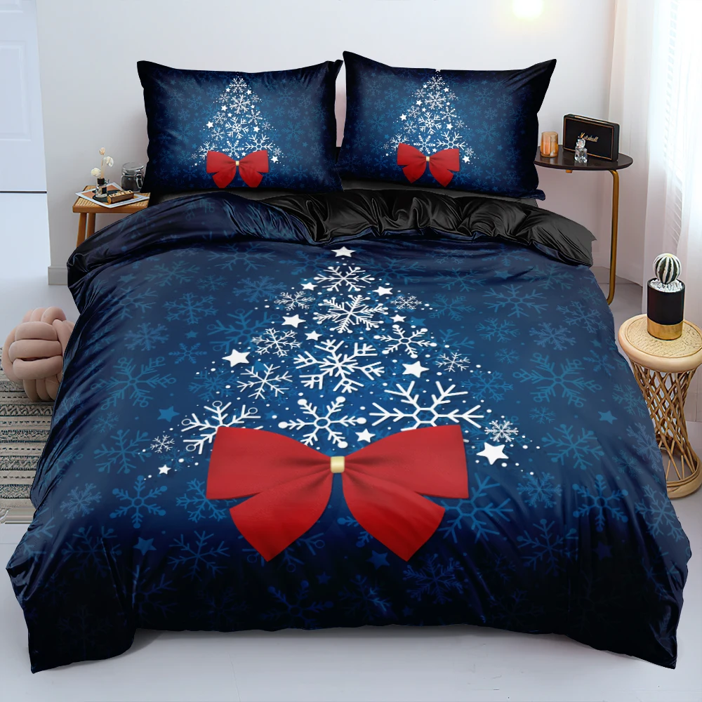 

3D Marry Christmas Duvet/Quilt Cover Set XMAS Comforter Case Pillow Sham Tree Bed Linen King Full Bedding Sets Blue Home Texitle