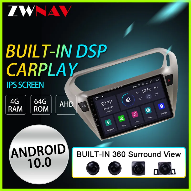 IPS DSP CARPLAY 4G+64G Android 10 PX6 Car Multimedia player For peugeot 301 citroen elysee 2014-2018 gps 360 Surround View