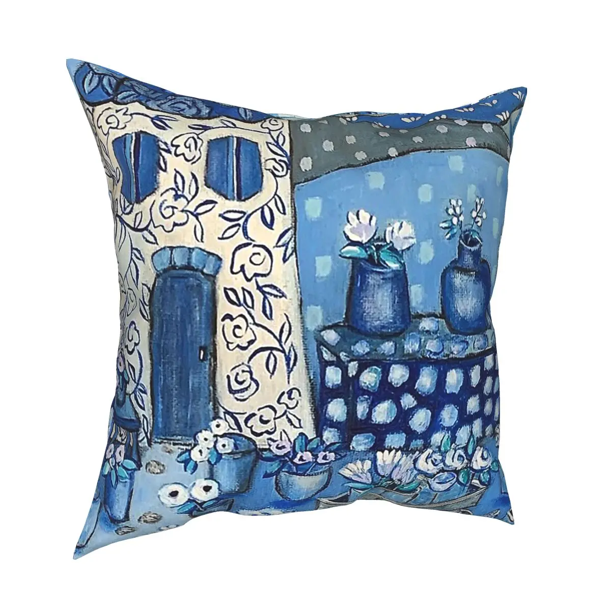 

Blue Flowered Country Cottage Pillow Case Home Decor Flower Cushion Cover Throw Pillow for Living Room Double-sided Printing