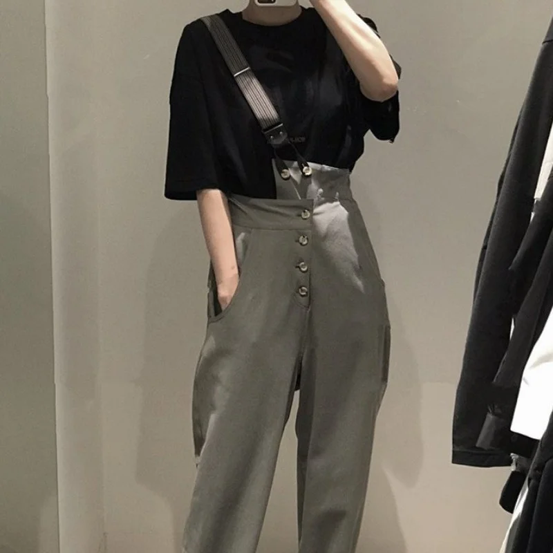 Casual Female Overalls Fashion Asymmetrical High Waist Suit Pants Women Loose Straight Wide Legged Trousers Design Streetwear