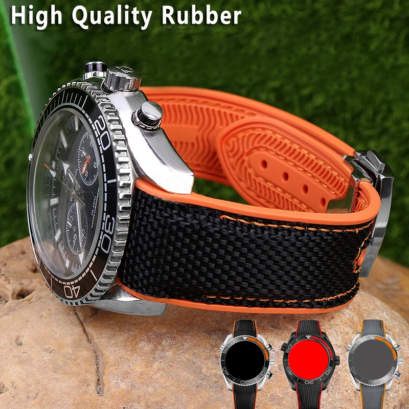 Nylon Rubber Watch Band Fit For Omega Seamaster 300 Planet Ocean 600 Black Canvas Orange Silicone Strap 20mm 22mm