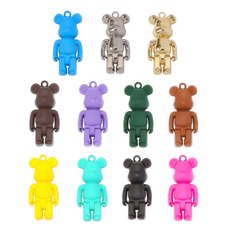 5PCS Cartoon Big Bear Diy Jewelry Accessories Macaron Color Three-dimensional Bear Necklace Earrings Alloy Accessories