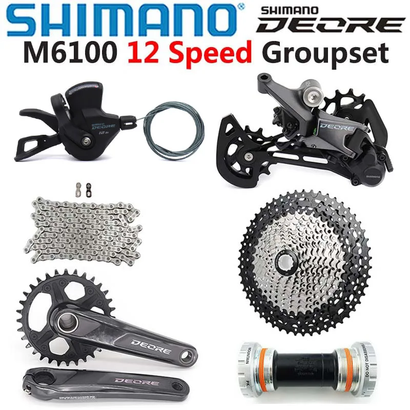 SHIMANO DEORE M6100 12 Speed Groupset Shift Lever Rear Derailleur Chain Crankset 170mm 175mm BB SUNSHINE 11-50T/52T Cassette