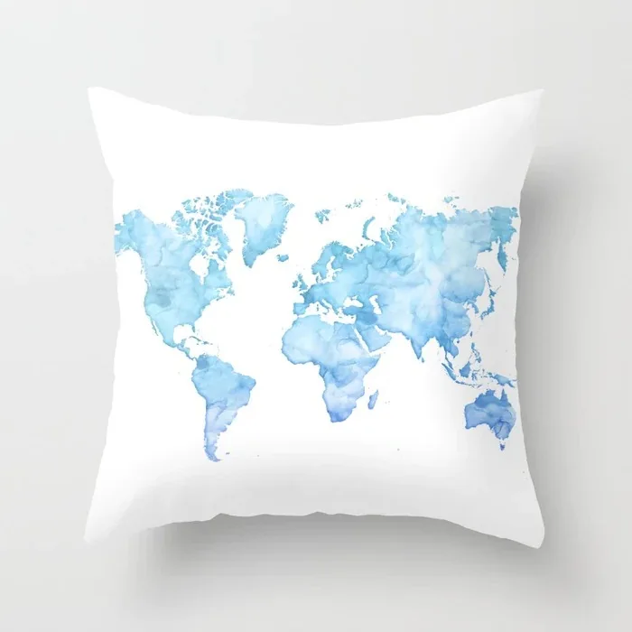 Creative World Maps Cushion Covers Hand Painted Watercolor Polyester White Pillow Covers Sofa Chair Car Cushions Throw Pillows