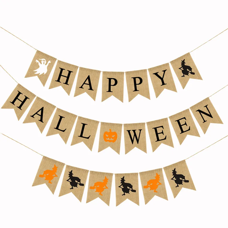 

10pcs/pack Creative Linen Flag HALLOWEEN Letter Live Decoration Banner