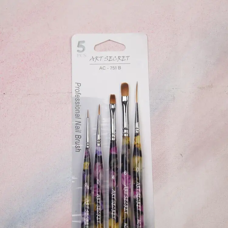 ArtSecret AC-751A B C  Nail Brush Set With Korea Synthetic Hair Brass Ferrule Acrylic Handle For Crystal UV Gel Painting