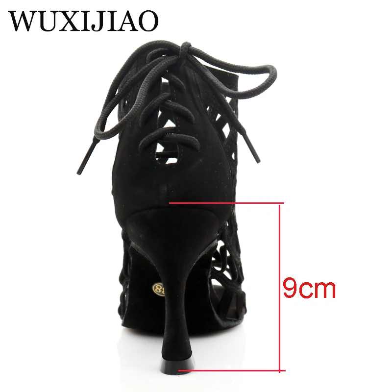 WUXIJIAO-Botines de ante negro para mujer, zapatos de baile latino, baile de salón, tango, 10 cm, 2020