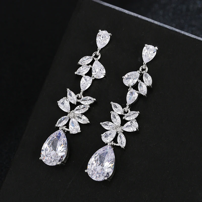 

Emmaya Fascinating Design Long Earring Noble Cubic Zircon Decoration For Women&Girls Elegant Three Colors Choice Party Gift