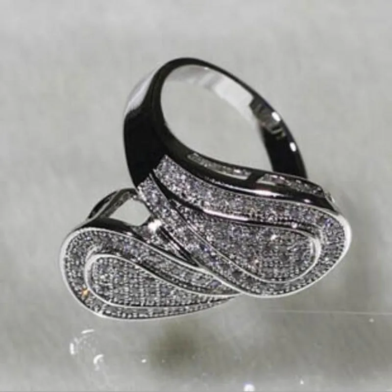 Luxury 925 Sterling Silver Ring jewelry Unique Designed Women Deluxe Party Quality Paved Setting Simulated Diamond Rings