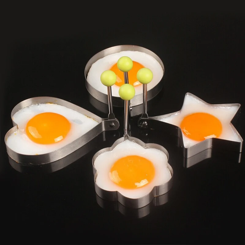 

4pcs 5 Shapes Can Choose Omelette Mould Device Egg Pancake Ring Egg Mold Kitchen Gadgets Stainless Steel Form For Frying Eggs