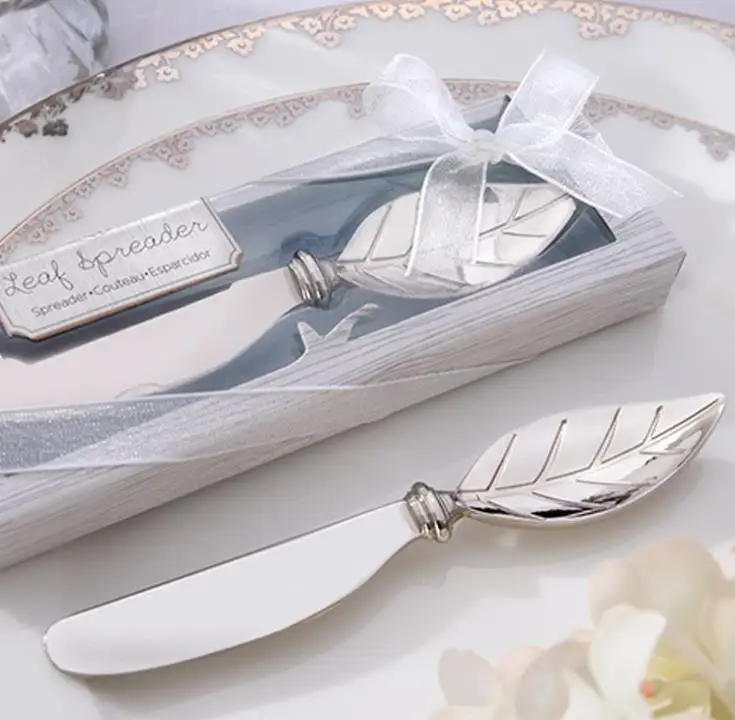 100pcs Chrome Leaf butter knife Spreader Valentines Day gift Christmas wedding favors SN1003