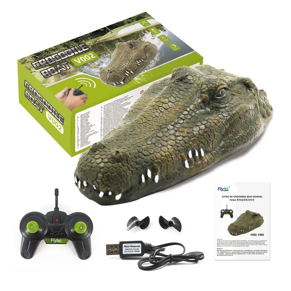 

Flytec V002 Simulation 2.4Ghz RC Crocodile Head Boat,Remote Control Alligator Boat Prank Spoof Toy For Pool Pond And Garden