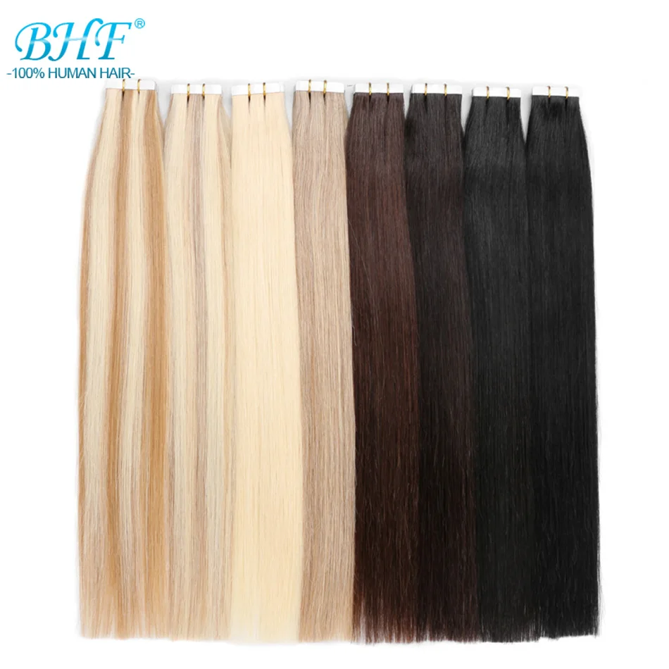 BHF Tape In Human Hair Extensions Straight 613# blonde Tape In Extensions 20pcs Remy Tape In Hair Extensions