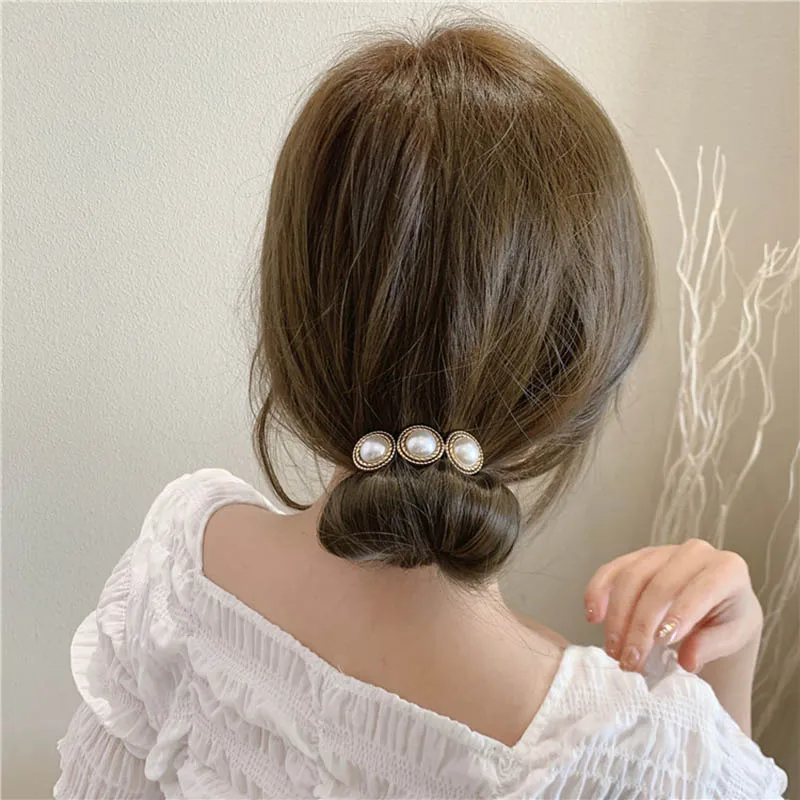 Women Easy Hair Bun Maker Floral Pearl Donut Updo Hair Stick DIY Plate Hair Tie Bendable Hairband Chignon Hair Accessories Gift