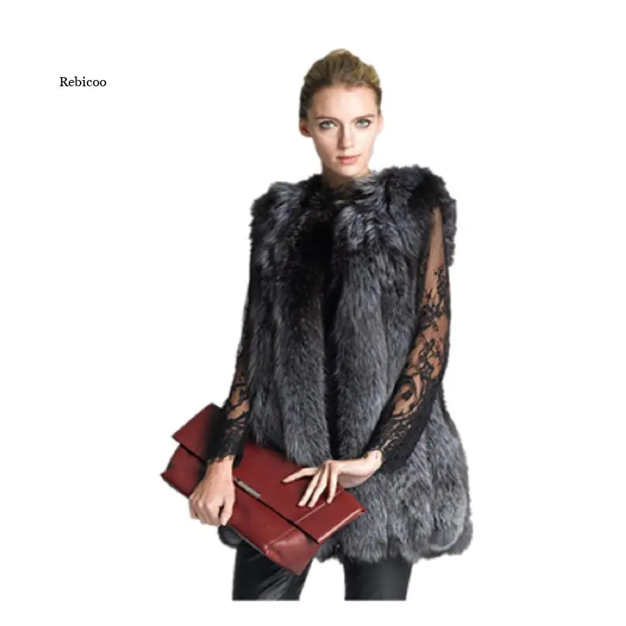 

Winter Women Coat Sleeveless Faux Fox Fur Vest Elegant Fashion Street Wear Jacket Slim Fit Woman Furry Coat New 6Xl