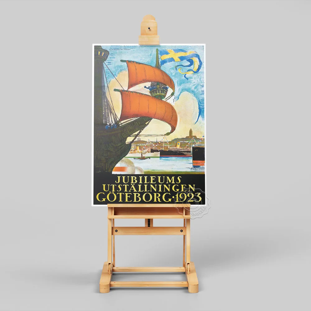 Sweden Poster Stamp Poster, Jubileums Utstallningen Goteborg 1923 Art Prints,Classical Art Wall Painting, Ships Wall Stickers