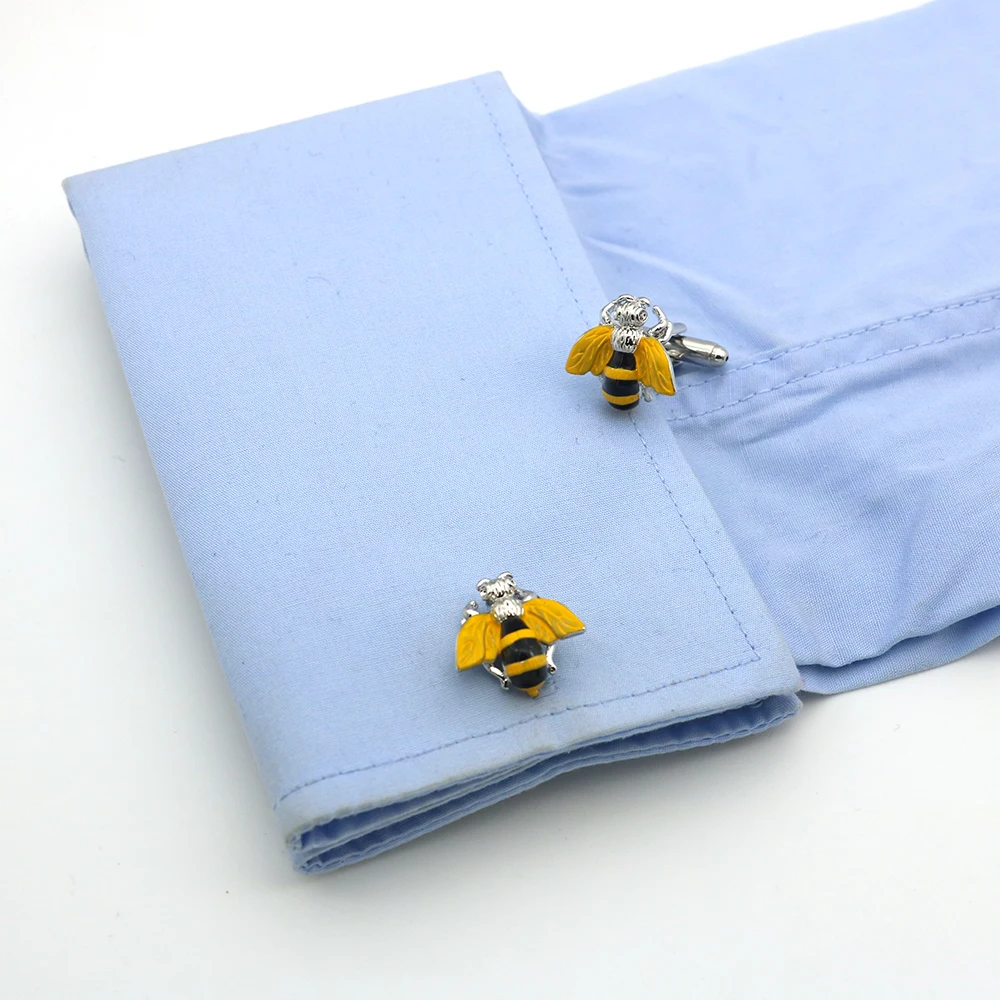 New Arrival Cute Bee Cuff Links Yellow Color Wasp Design Quality Brass Material Men\'s Cufflinks