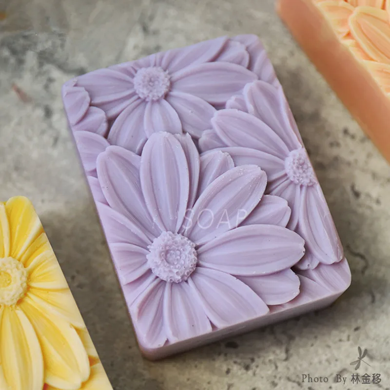 Newest!!!3d Elegant Sunflower Soap Mold Rectangle Silicone Soap Making Molds DIY Handmade Soap Bar Mould for Lotion Bars