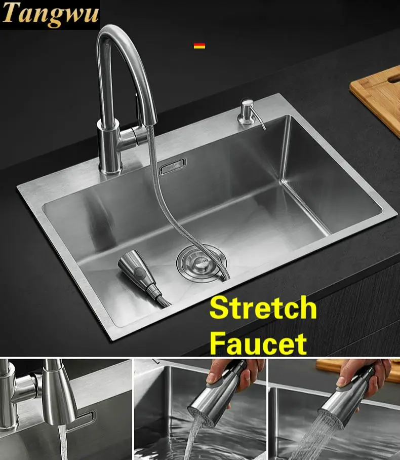 Free shipping Household luxury kitchen manual sink single trough 304 stainless steel wash the dishes big hot sell  650x450 MM