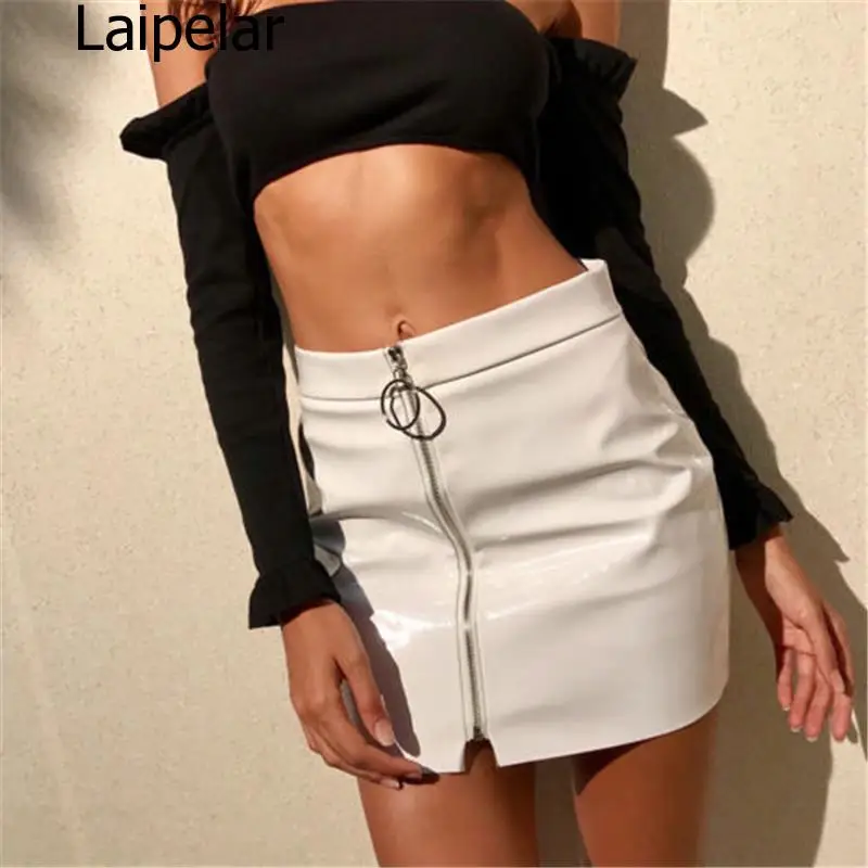 2020 New Women Girl Sexy Pencil Skirts Zipper High Waist Skirt Solid PU Leather Skirt Stretch Bodycon Short Mini Skirts Hot