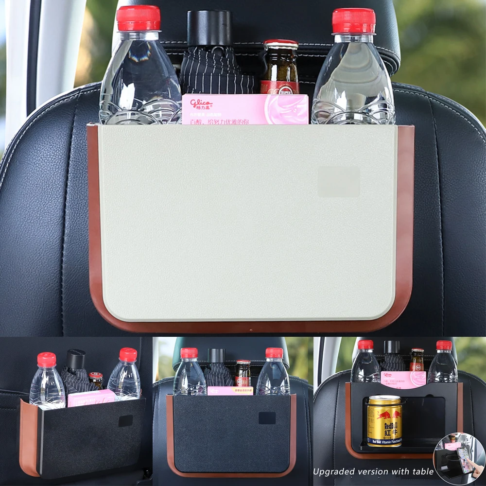 

Folding Car Trash Can water proof with Lid Car Seat Back Organizer tablet Protection Tray Back Table Rear Seat Cup Holder