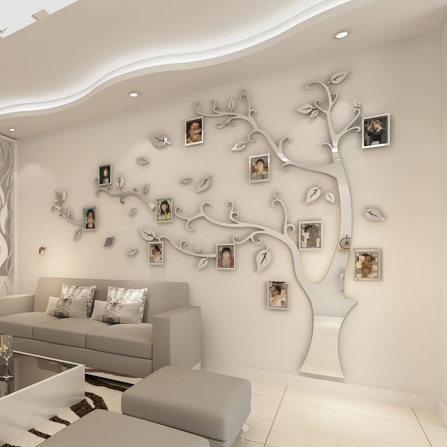 

Wall Stickers Tree Photo Frame Sticker Diy Mirror Wall Decal Home Decoration Living Room Bedroom Poster Tv Background Wall Decor
