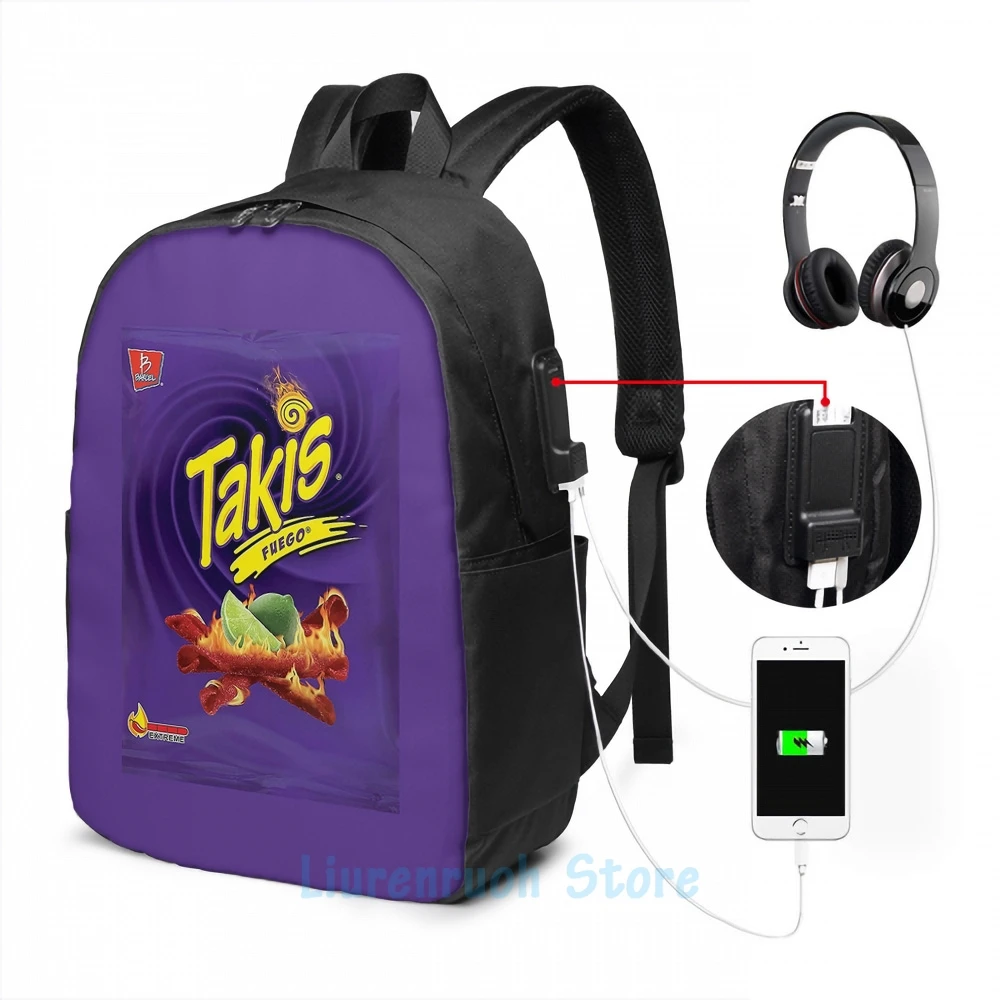 Funny Graphic print Takis USB Charge Backpack Men School Bags Women Bag Travel Laptop bag