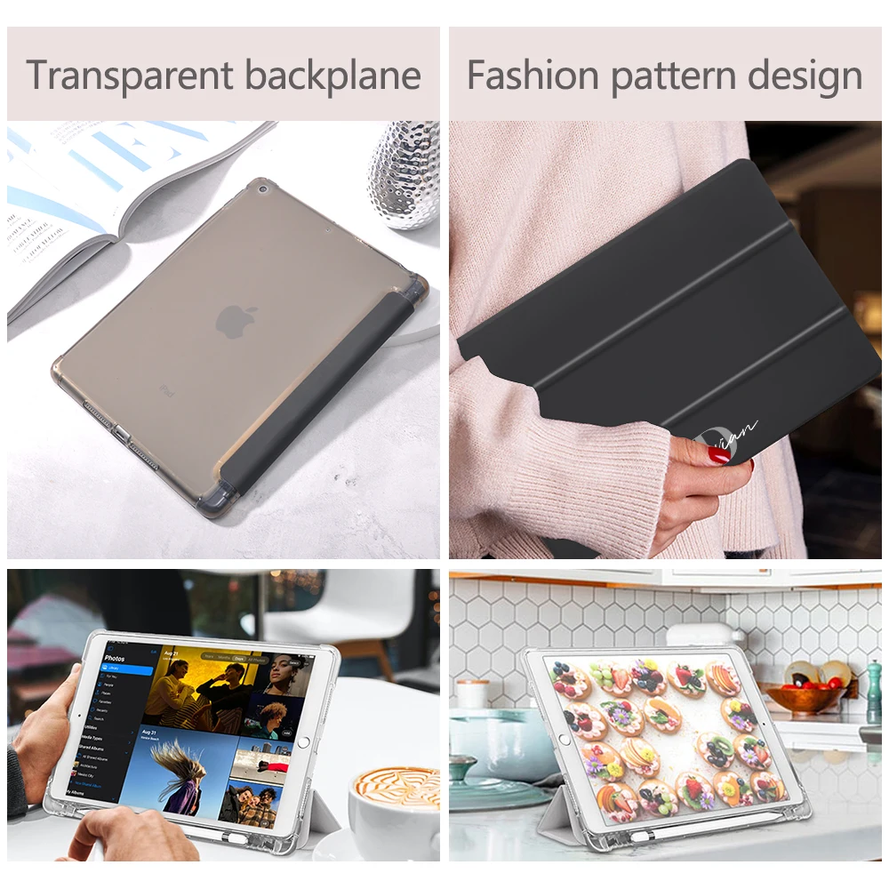 Черный чехол для ipad Air 4, Чехол для iPad Pro 2020, 10,5 с держателем для карандашей, 10,2 дюйма, 8 поколения, 7, 12,9 Pro, 2018 Mini, 4, 5