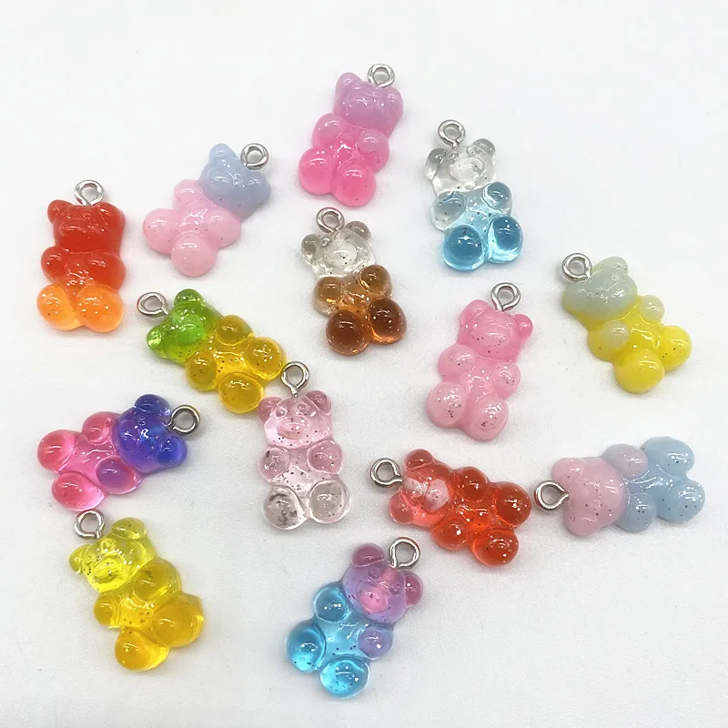 New 10pcs17X11mm Candy Color Gummy Mini Bear Charms for Making Cute Earrings Pendants Necklaces DIY Creative Jewelry Finding