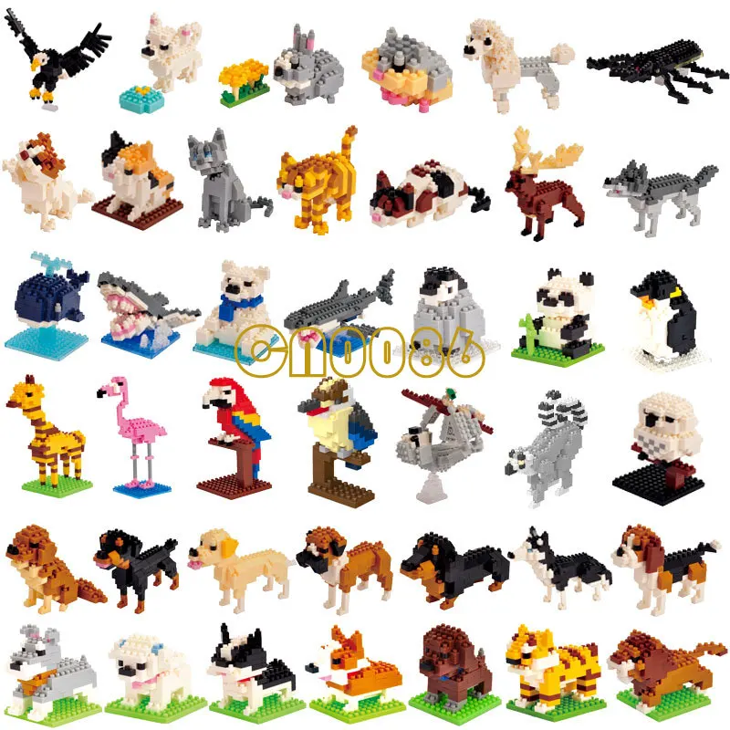 Wisehawk Mini Building Blocks Diamond Animal Model Bag Bricks Dog Cat Moose Fish Series Toys for Children Gifts B24-D15