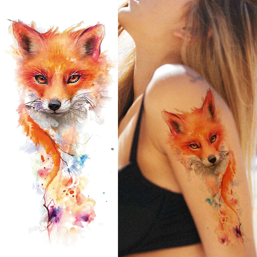 Colorful Fox Hummingbird Temporary Tattoos Sticker Realistic Fake Jewelry Lavender Planets Tattoo For Women Sexy Body Art Tatoos