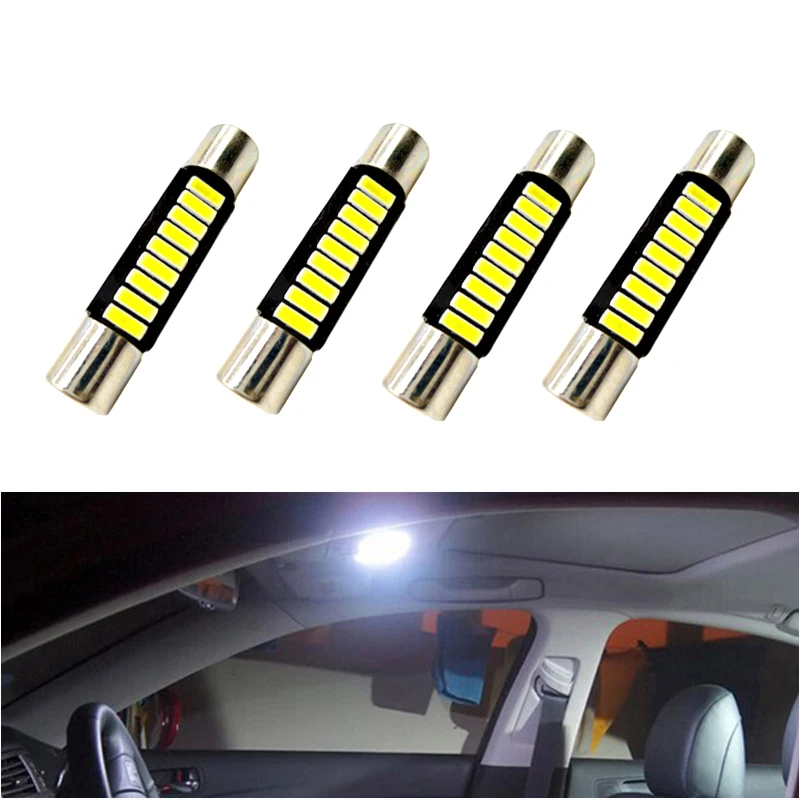 4x 28mm 29mm 31mm 6614F/6641/6614/F30-WHP/TS-14V1CP LED Interior Bulbs Car Interior Sun Visor Vanity Light DC 12V White