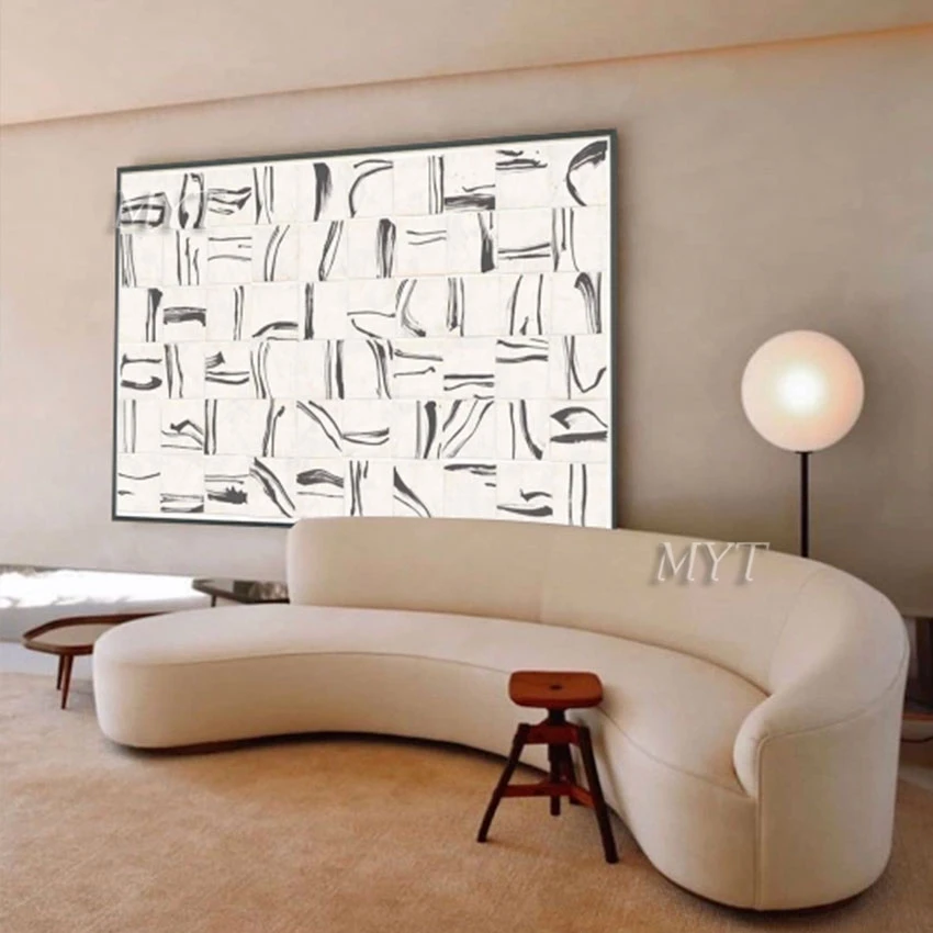 Abstract Black And White Line Canvas Art 100% Hand Painted Oil Painting Wall Art Family Living Room Wall Painting Decoration