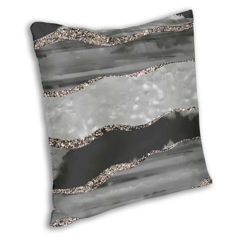 Black Gray White Agate Rose Gold Glitter Stripe Glam Cushion Cover Sofa Decoration Faux Glitter Square Throw Pillow Case 45x45cm