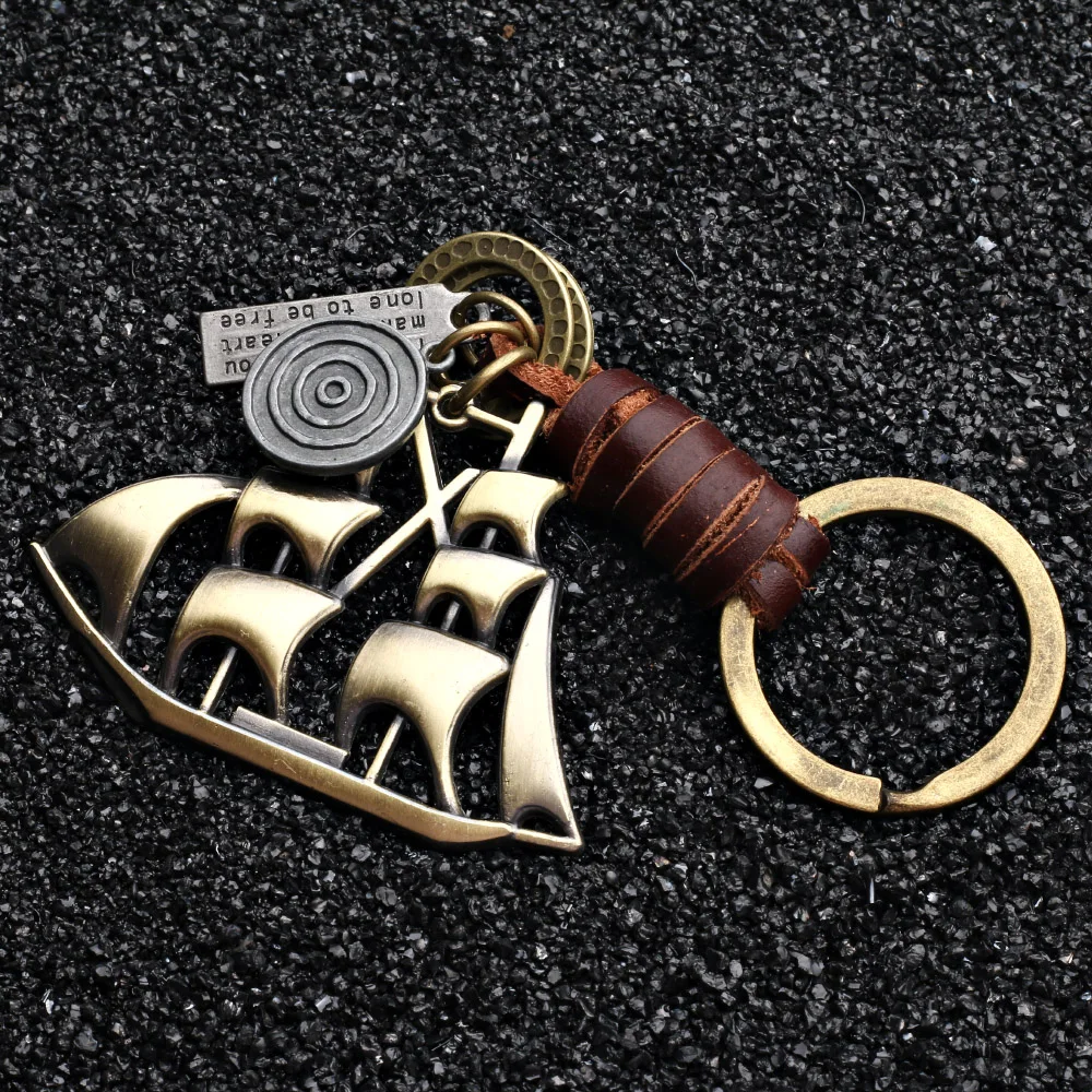 2024 Trend Jewelry Vintage Hand-woven Leather Sailing  KeychainSimple Alloy Accessories Keychain for Men