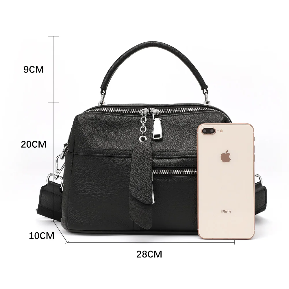 Zency Genuine Leather Satchel Designer Handbag Female Pillow Bag Classic Black Lady Shoulder Crossbody Tote Top-handle Bags