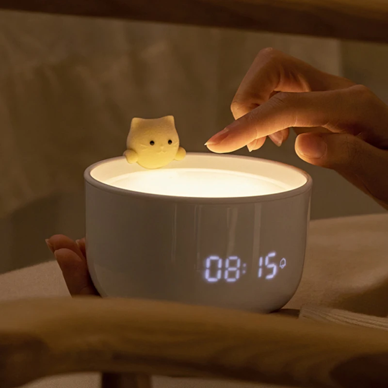Night Lamp Alarm Clock Smart Control LED Digital Clock Electronic Desk Table Clock Cute Cat For Children Kids Home Decoration