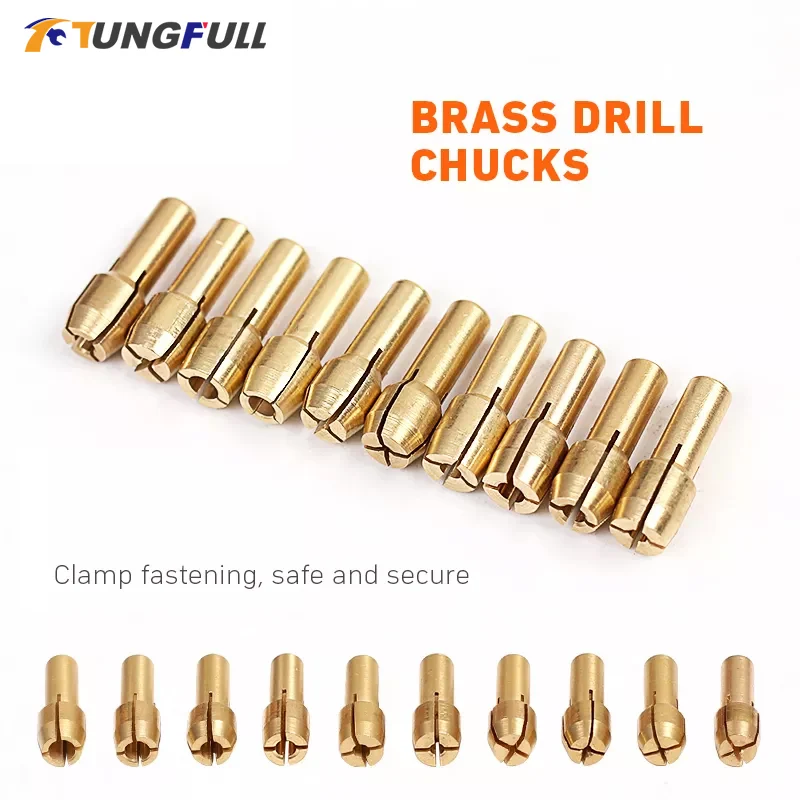 

Tungfull Tool Accessories 10Pcs Mini Brass Drill Chucks Collet Bits 0.5-3.2mm Rotary Tool Electric Micro Drill Collets Clamp