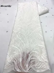 2021 High Quality Nigerian Lace Fabric Embroidered French African Sequins Lace Fabric Weaving Design White Sequins Lace Fabric