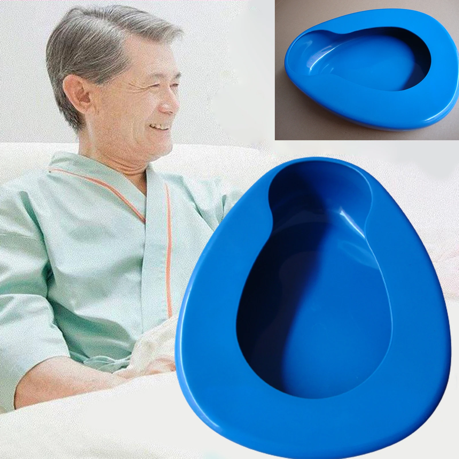 Blue Bedpan Seat Urinal for Bedridden Patient Elderly Care,Reusable Easy to Clean Patient Home Bed Pan