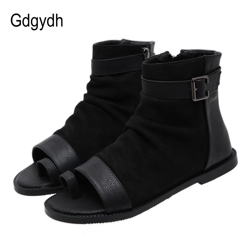 Gdgydh Japanese Style Anime Cosplay Shoes Women Fish Mouth Summer Boots Flat Heel Fashion Buckle Rome Shoes Open Toe With Zipper