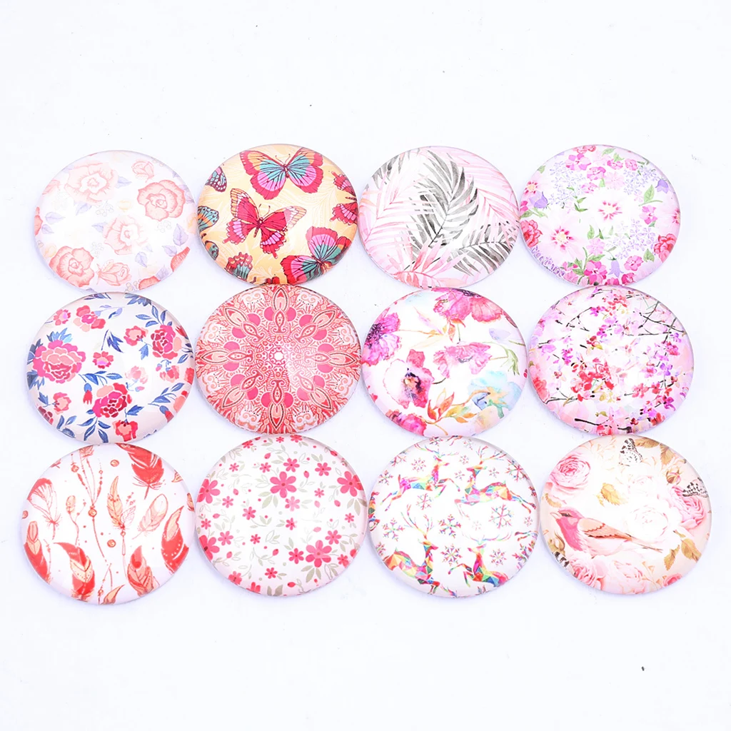 

mixed pink pattern photo round glass cabochon 10mm 12mm 14mm 18mm 20mm 25mm diy flat back jewelry findings for scrapbooking