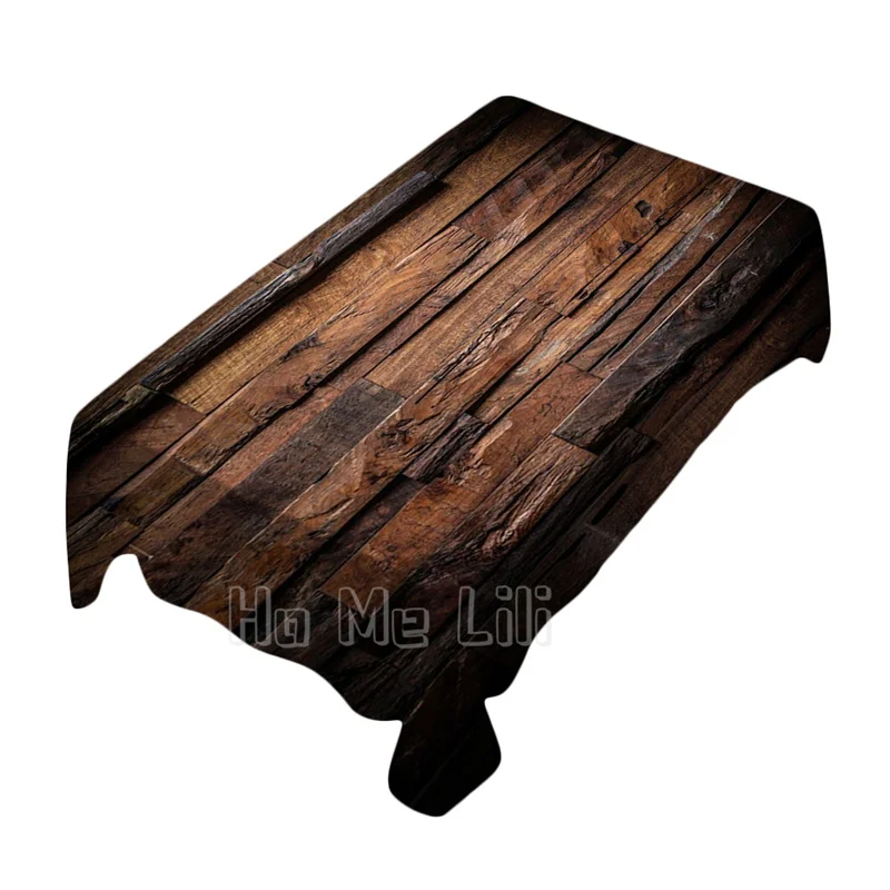 Vintage Wood Planks Design Backdrop Decor Rectangle Tablecloth Retro Dark Wooden Board Texture With Cracks Background Decoration