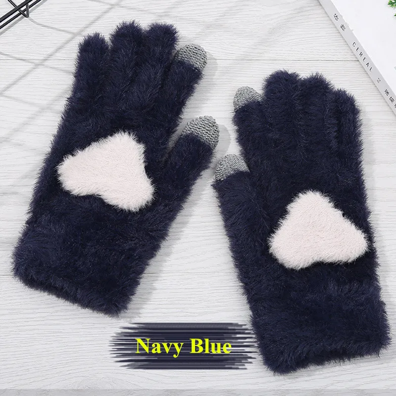 Fashion Woman Winter Warmer Wool Plush Velvet Knitted Touch Screen Gloves Girls Outdoor Riding Mittens Christmas Party Gift