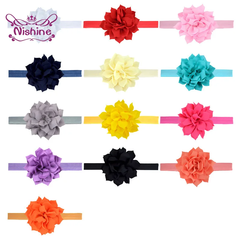 Nishine 9 CM Newborn Infant Solid Color Sharp Angle Lotus Headband Fashion Handmade Fabric Flower Hairband Toddler Accessories