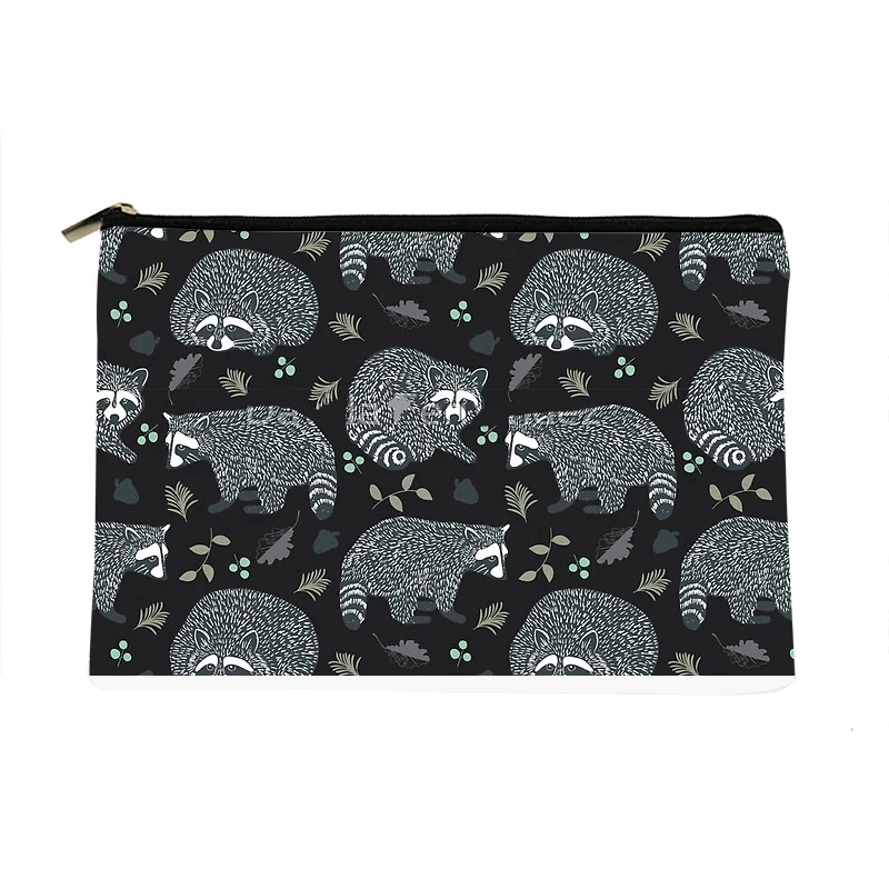 Women grey Raccoon Printed Make up bag Fashion Women Cosmetics Organizer Bag for Travel Colorful Storage Bag for Lady Bag