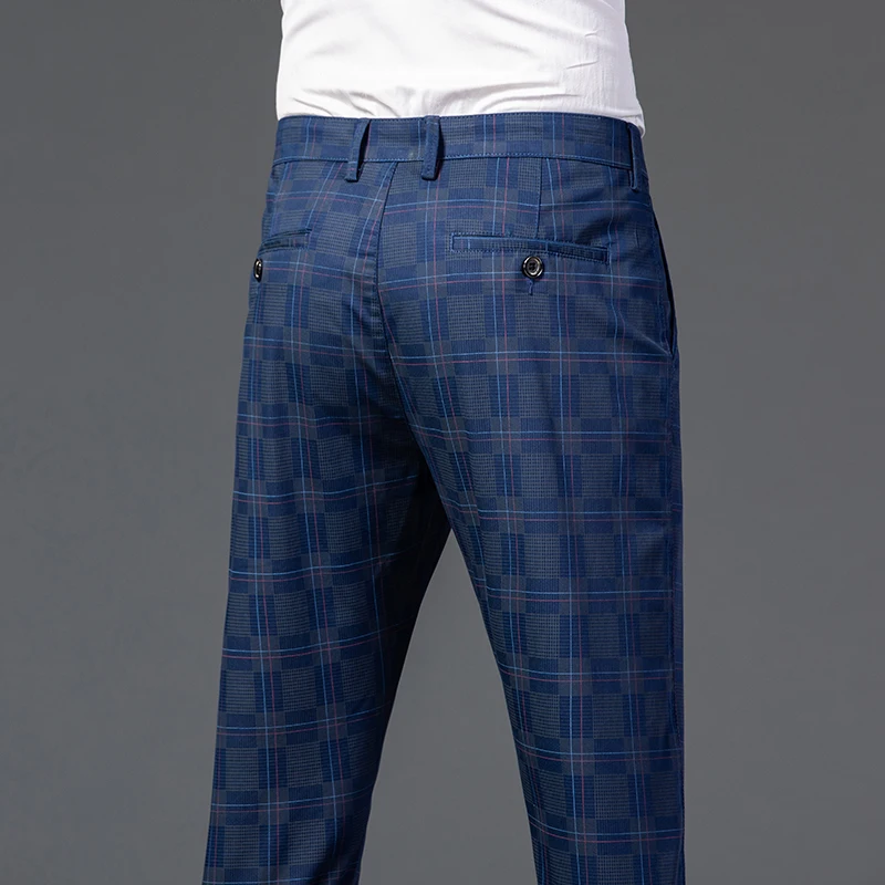 7 Color High Quality Classic Men\'s Plaid Casual Pants Fashion Business Stretch Straight Office Banquet Party Trousers Male