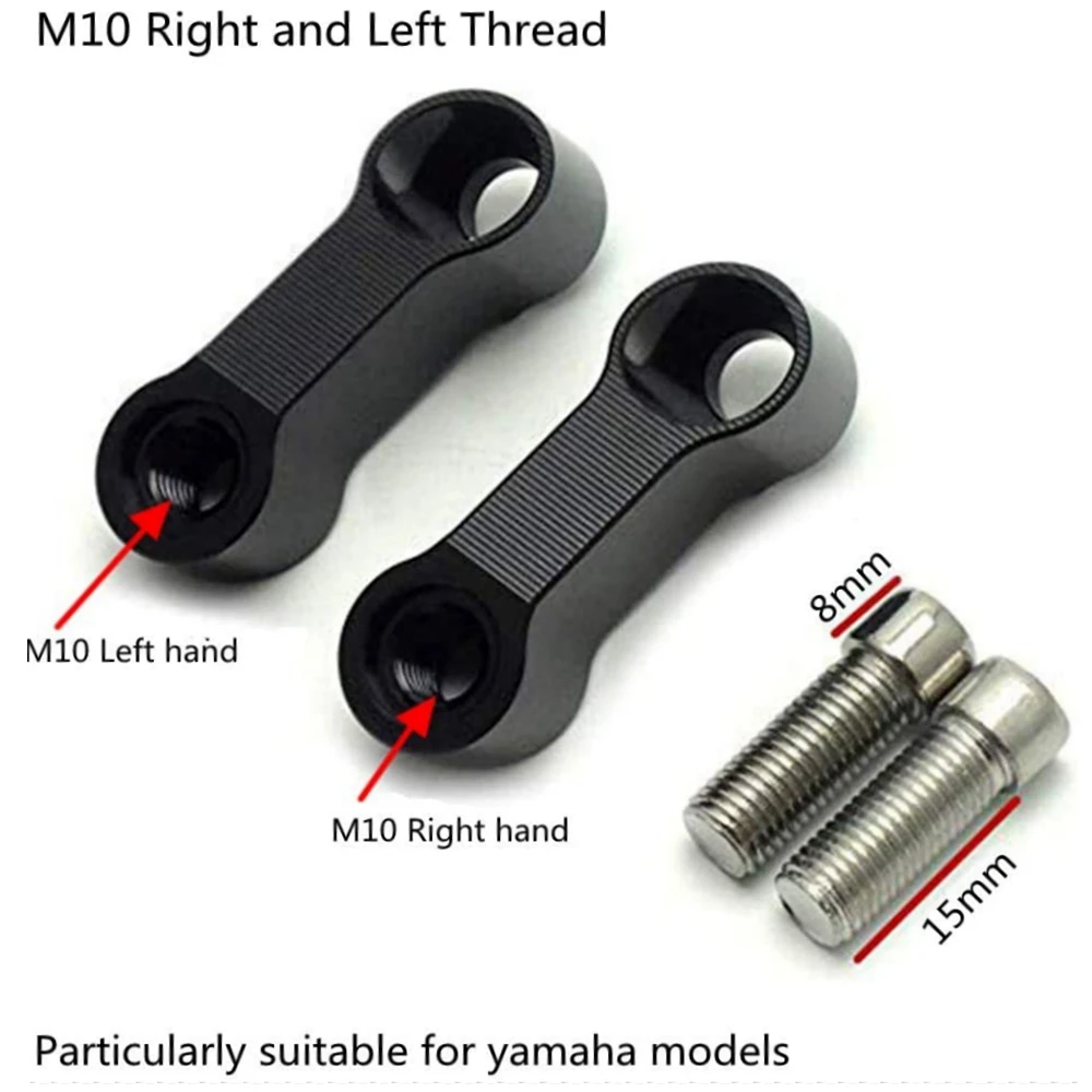 10mm Right & Left Thread Motorcycle Bike Mirror Mount Risers Extenders Adapters CNC Aluminum Particularly Suitable For Yamaha