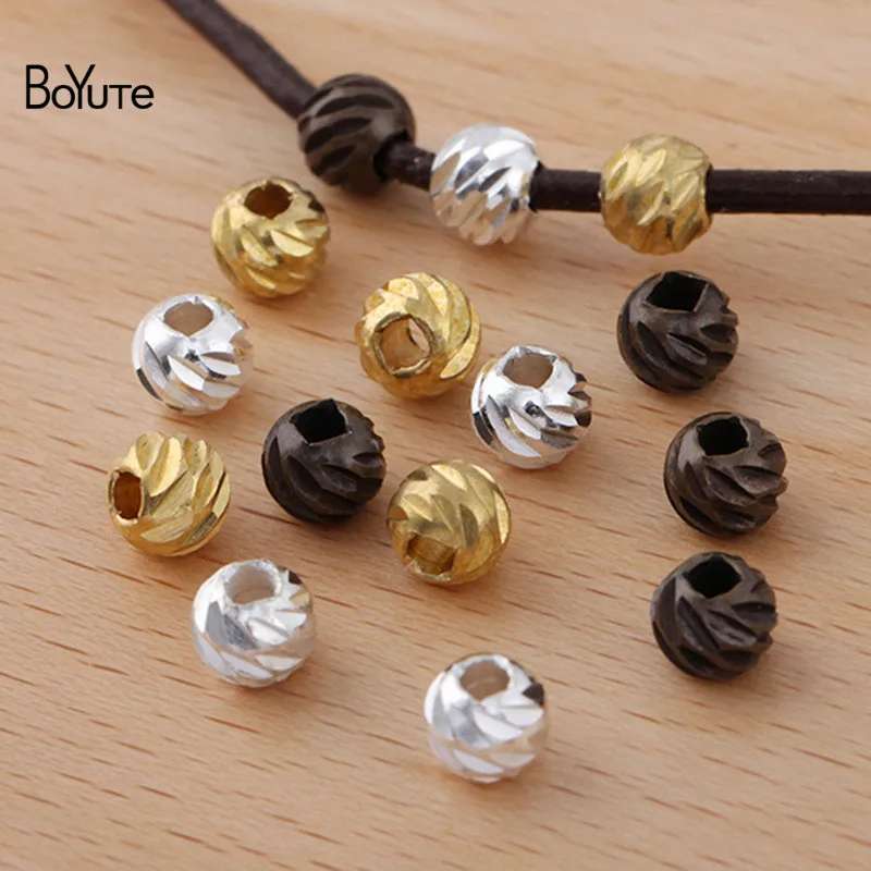 BoYuTe (100 Pieces/Lot) 6mm Carved Beads Factory Direct Sale Diy Metal Brass Beads Jewelry Making Materials